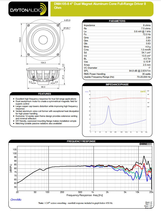 Dayton Audio DMA105-8 fulltonehøyttalerelement, stk.