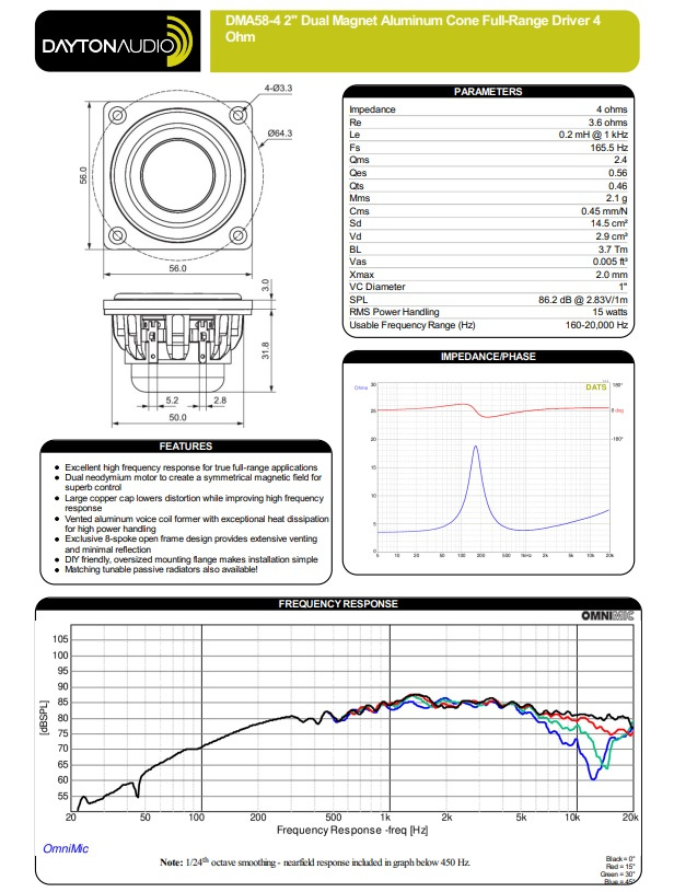 Dayton Audio DMA58-4 fulltonehøyttalerelement, stk.