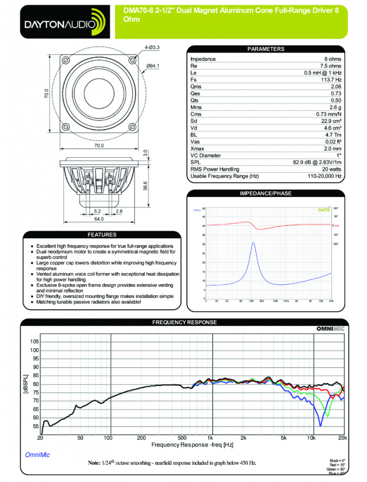 Dayton Audio DMA70-8 fulltonehøyttalerelement, stk.