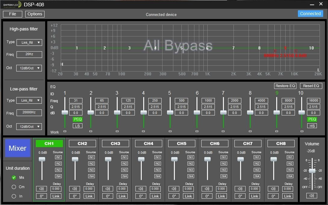 Dayton Audio DSP-408 4x8, lydprosessor med parametrisk EQ
