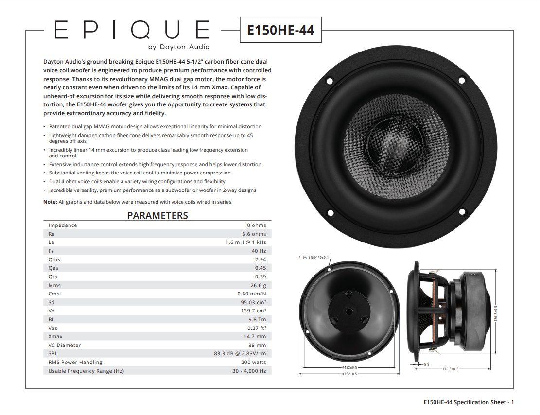 Dayton Audio Epique E150HE-44 høyttalerelement mellomtone/basselement