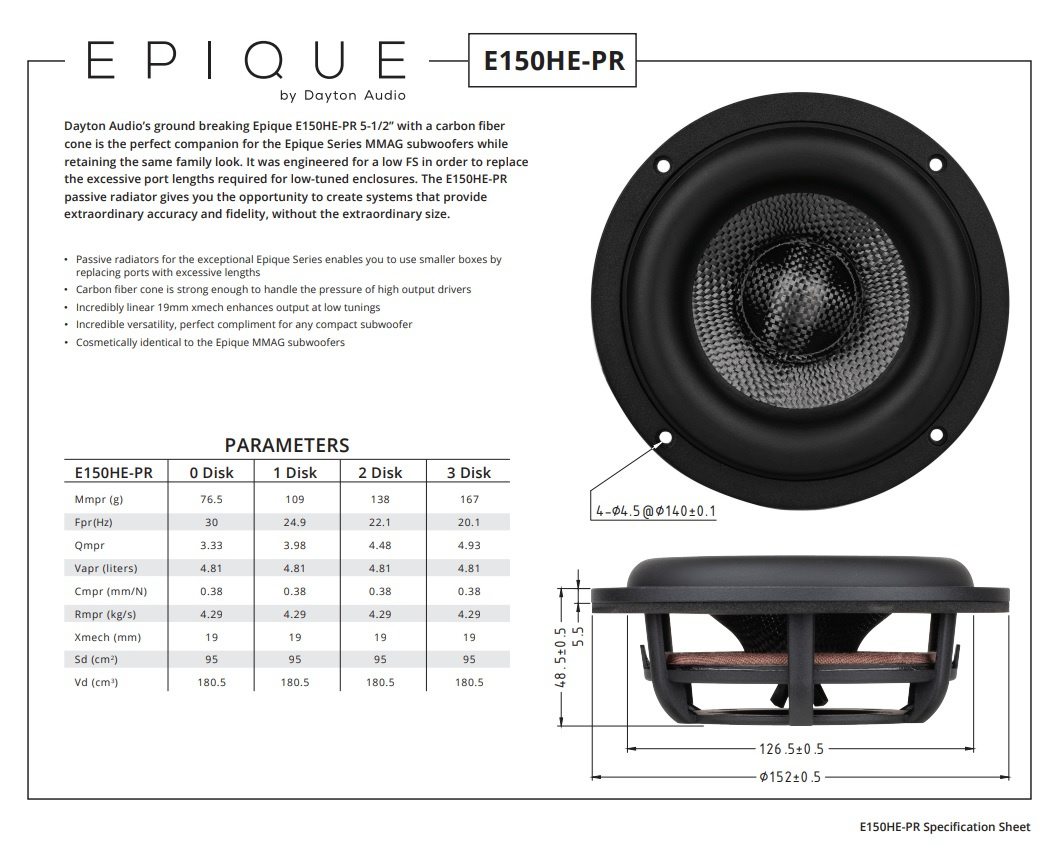 Dayton Audio E150HE-PR høyttalerelement passiv radiator
