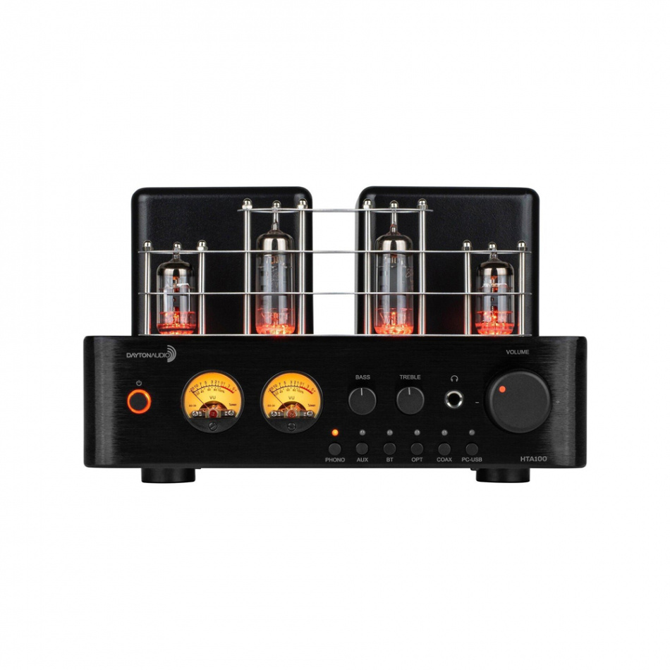 Dayton Audio HTA100 kompakt stereoforsterker med Bluetooth, RIAA-trinn & VU-måler