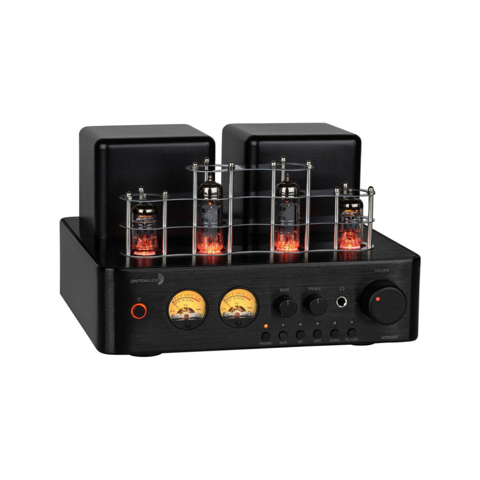 Dayton Audio HTA100 kompakt stereoforsterker med Bluetooth, RIAA-trinn & VU-måler
