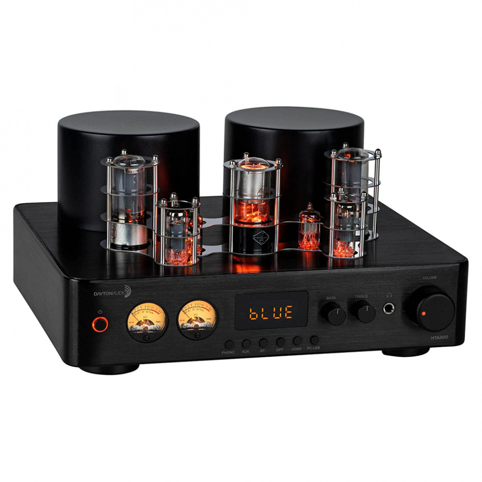 Dayton Audio HTA200 kompakt stereoforsterker med Bluetooth, RIAA-trinn & VU-måler