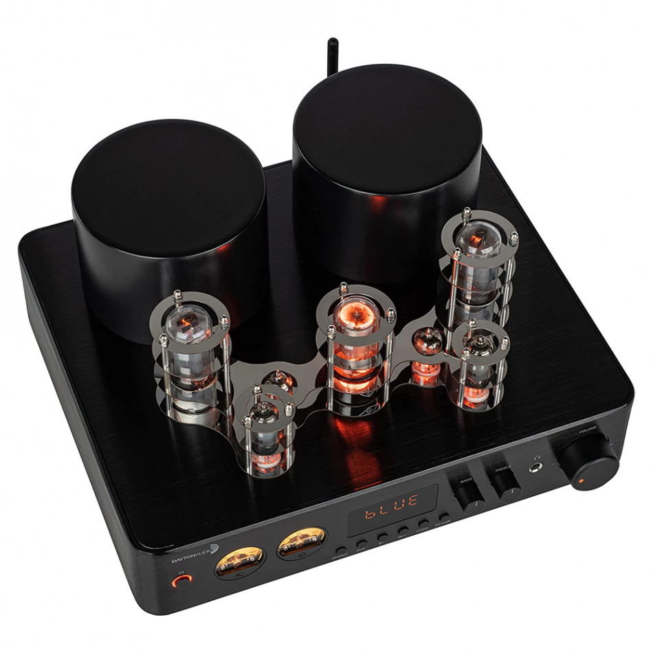 Dayton Audio HTA200 kompakt stereoforsterker med Bluetooth, RIAA-trinn & VU-måler
