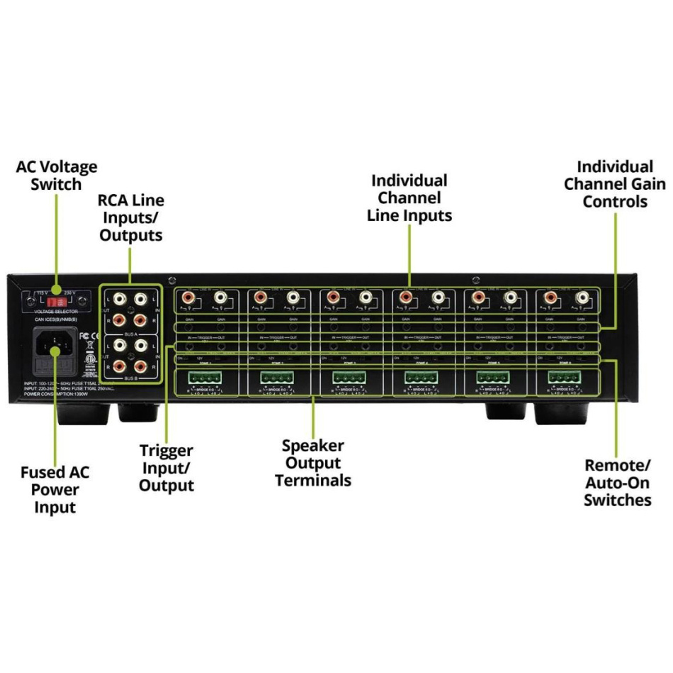 Dayton Audio MA1280 multiroom-forsterker, 12 kanaler inkl. rackører