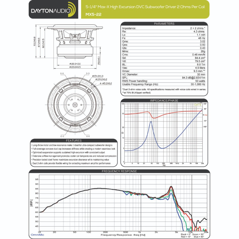 Dayton Audio MX5-22 høyttalerelement basselement