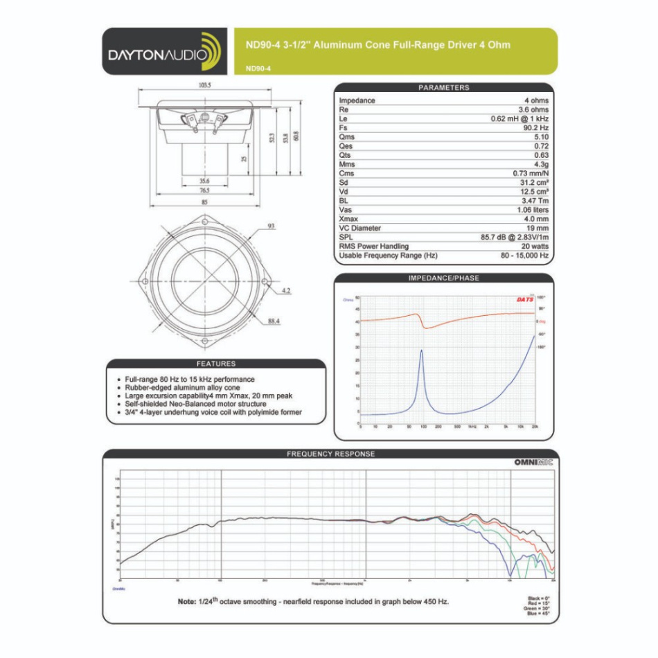 Dayton Audio ND90-4 høyttalerelement fullregister