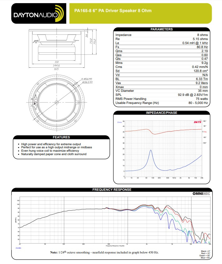 Dayton Audio PA165-8 høyttalerelement midbass