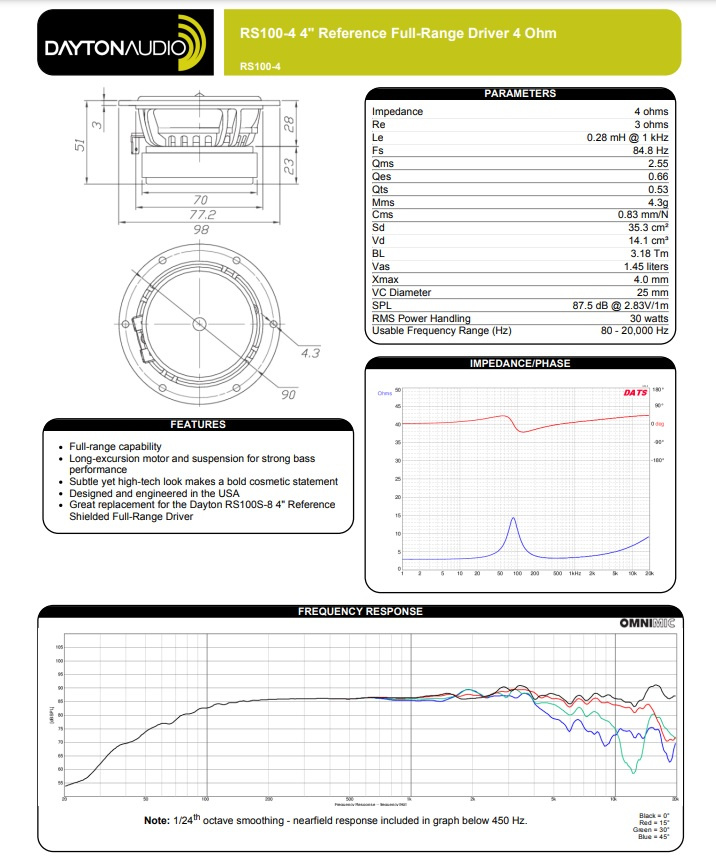 Dayton Audio RS100-4 høyttalerelement fullregister