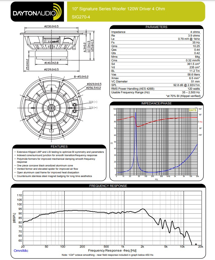 Dayton Audio Signature SIG270-4 høyttalerelement basselement