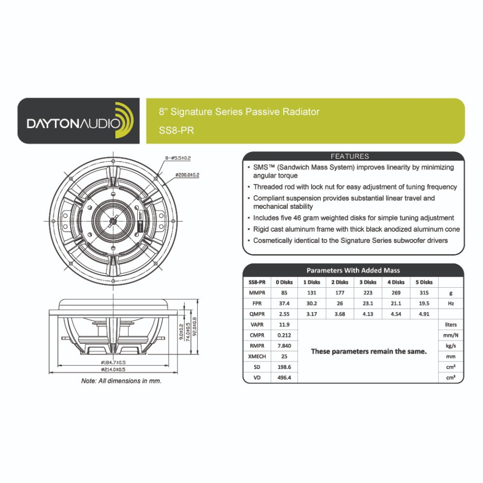 Dayton Audio Signature SS8-PR passiv radiator