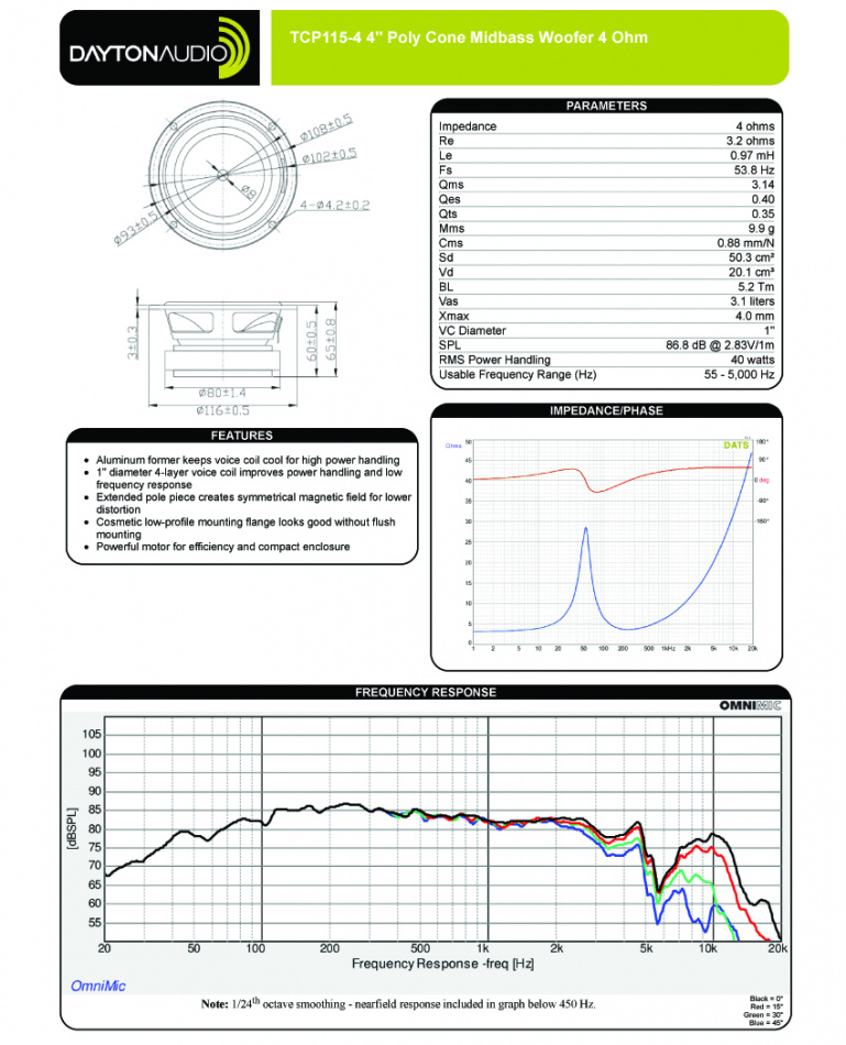 Dayton Audio TCP115-4 høyttalerelement