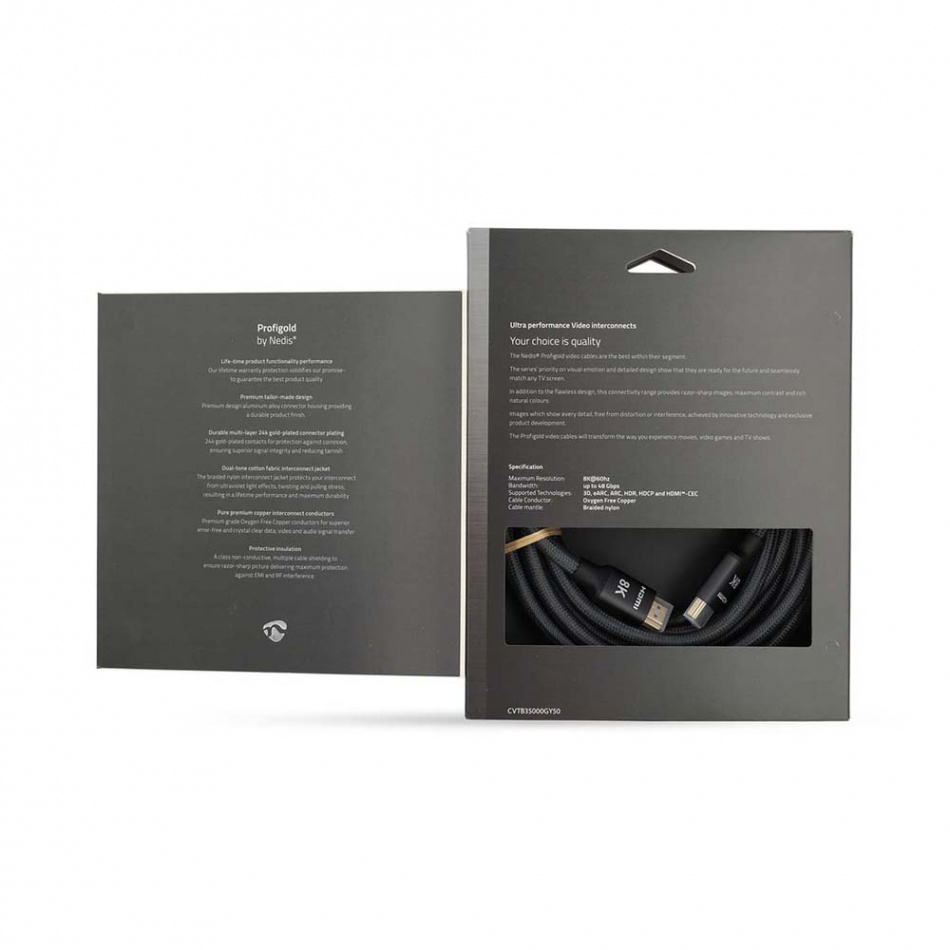 Nedis CVT-B35, HDMI-kabel med Ethernet og 8K metallgrå
