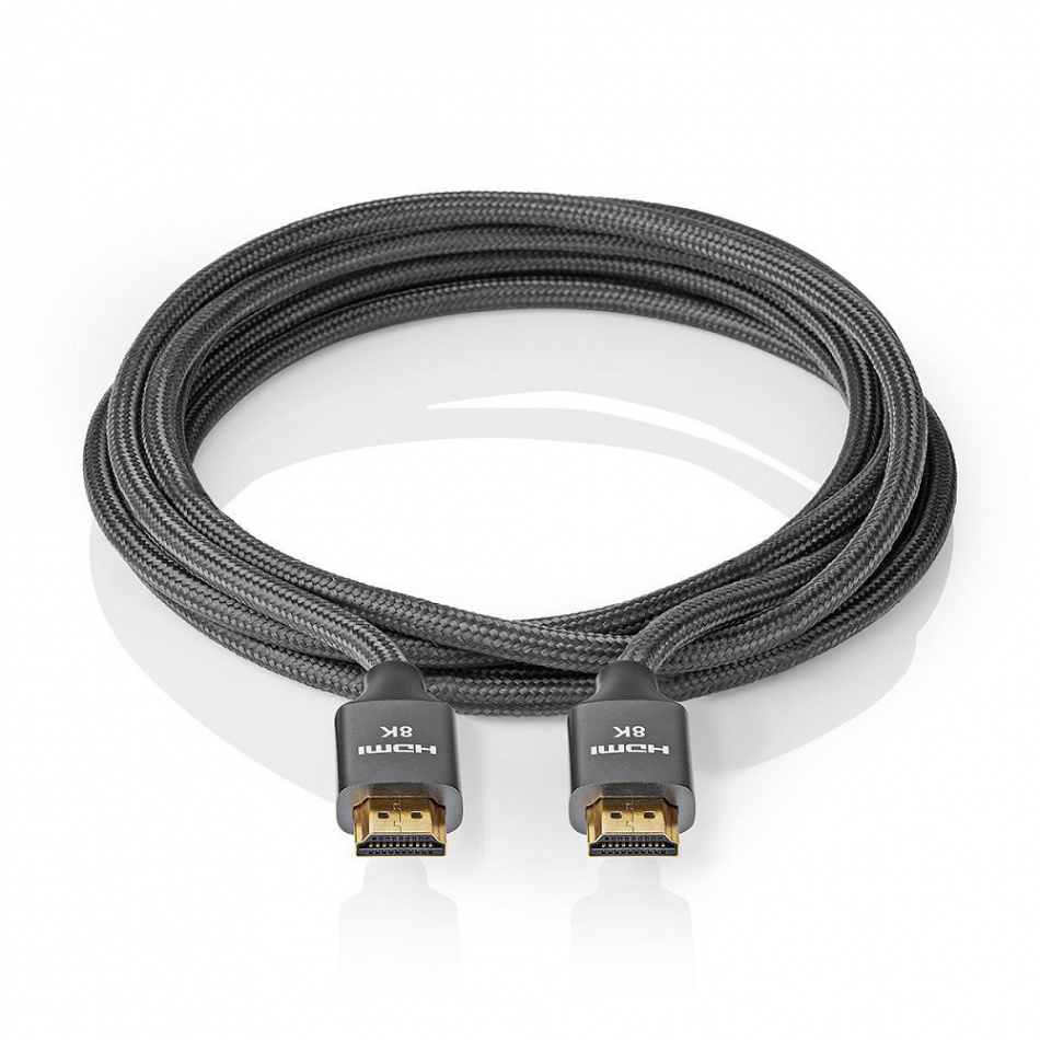 Nedis CVT-B35, HDMI-kabel med Ethernet og 8K metallgrå