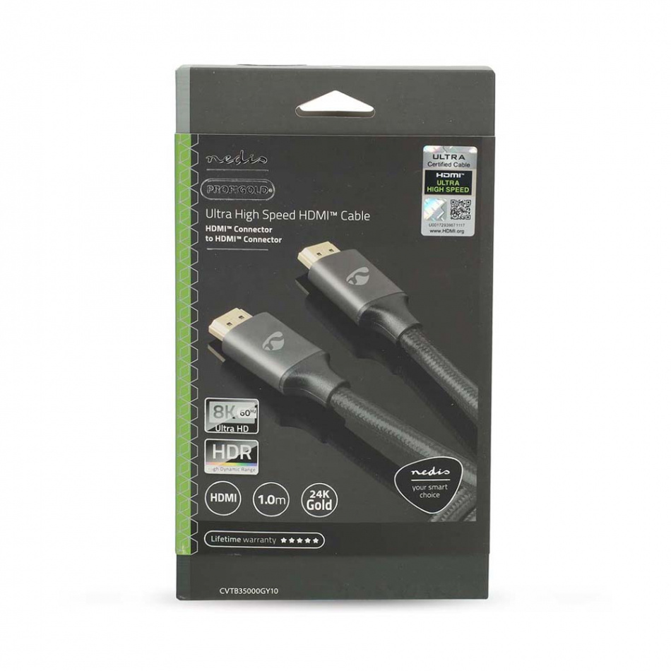 Nedis CVT-B35, HDMI-kabel med Ethernet og 8K metallgrå