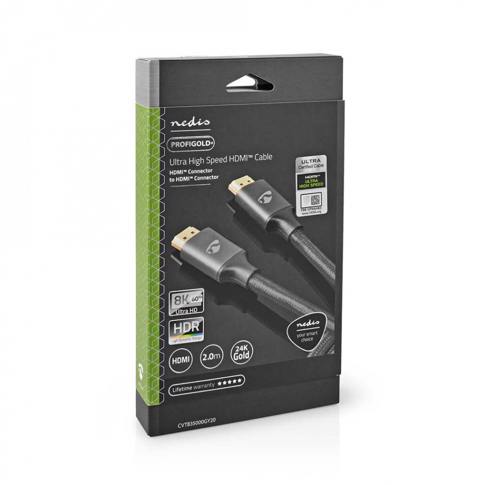 Nedis CVT-B35, HDMI-kabel med Ethernet og 8K metallgrå
