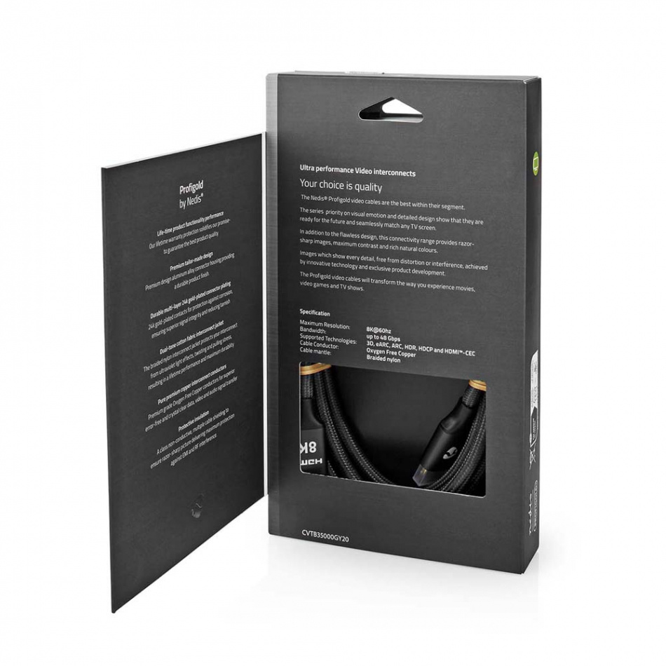 Nedis CVT-B35, HDMI-kabel med Ethernet og 8K metallgrå