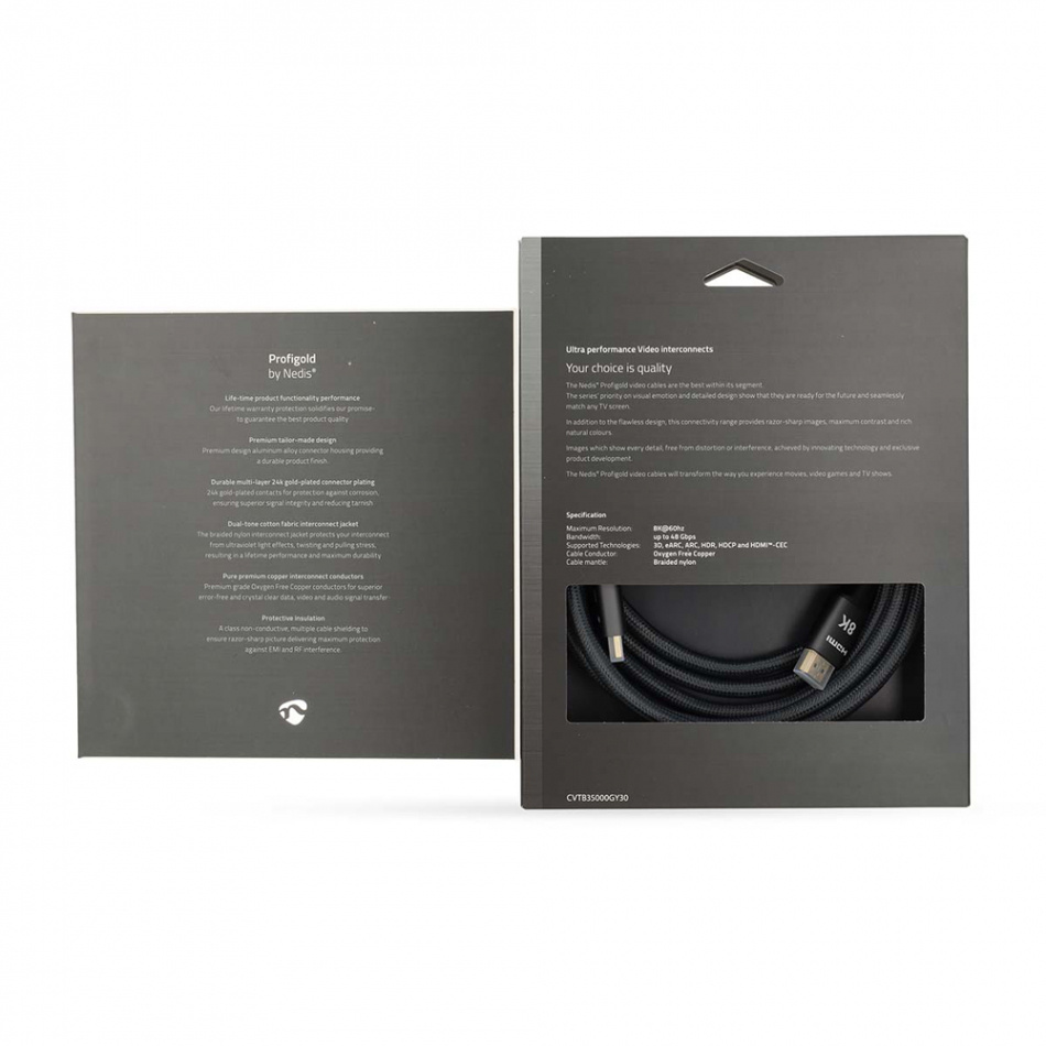 Nedis CVT-B35, HDMI-kabel med Ethernet og 8K metallgrå
