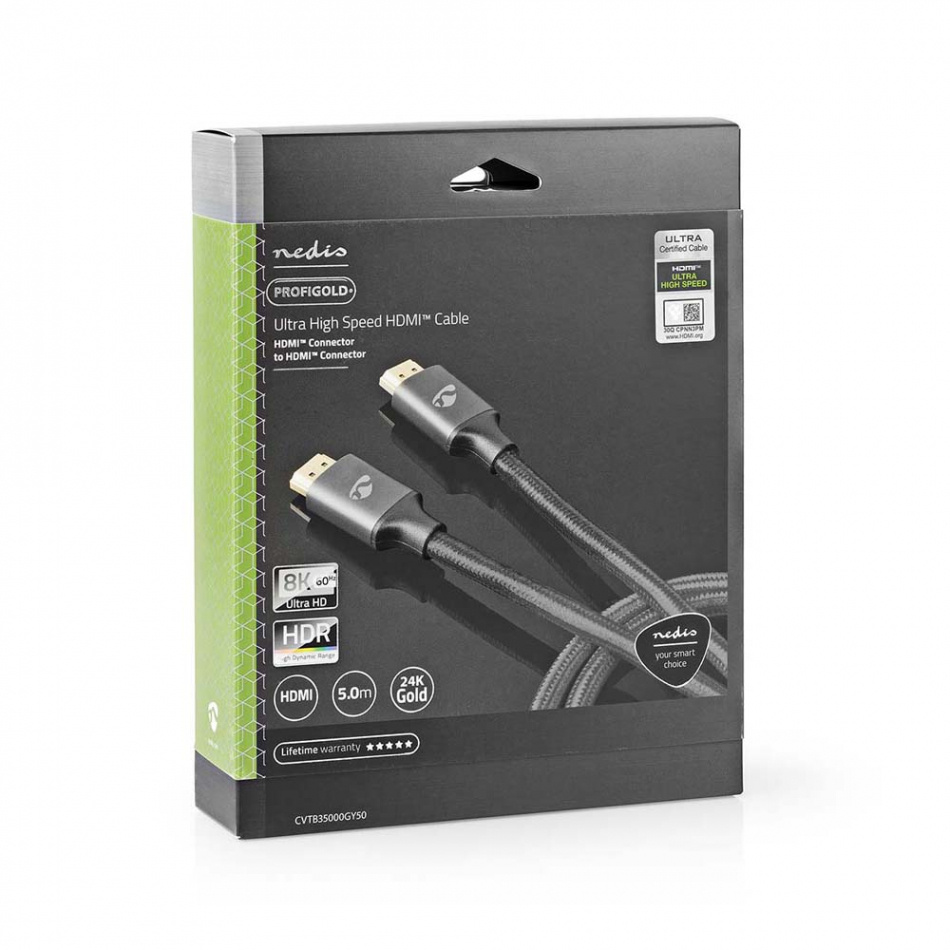 Nedis CVT-B35, HDMI-kabel med Ethernet og 8K metallgrå