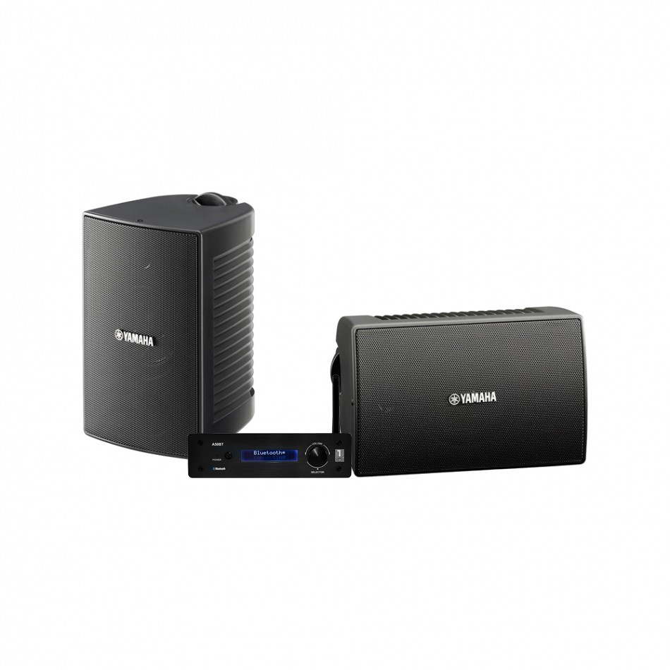 System One A50BT & Yamaha NS-AW194 svarte utendørshøyttalere stereopakke