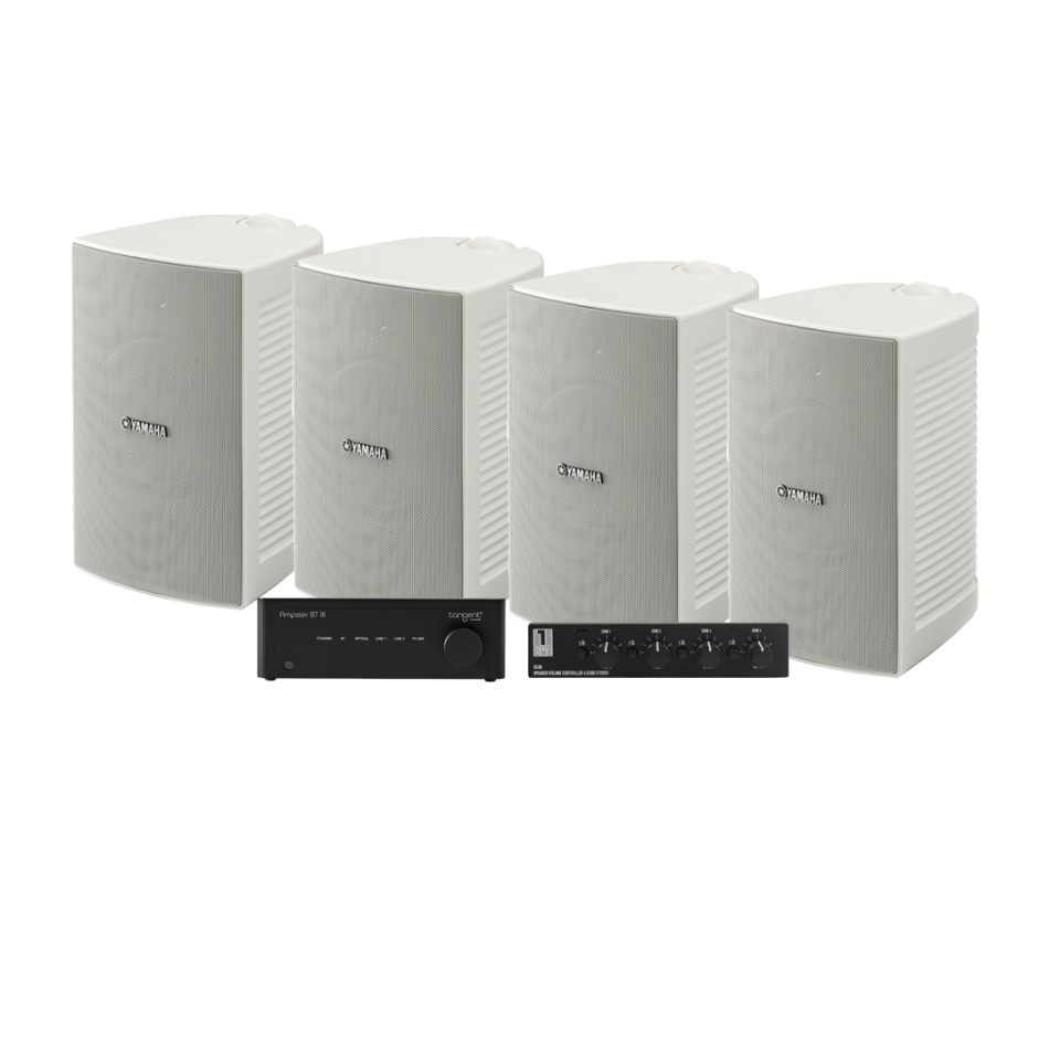 Tangent Ampster BT III med SC4B og 2 par Yamaha NS-AW294 hvite utendørshøyttalere