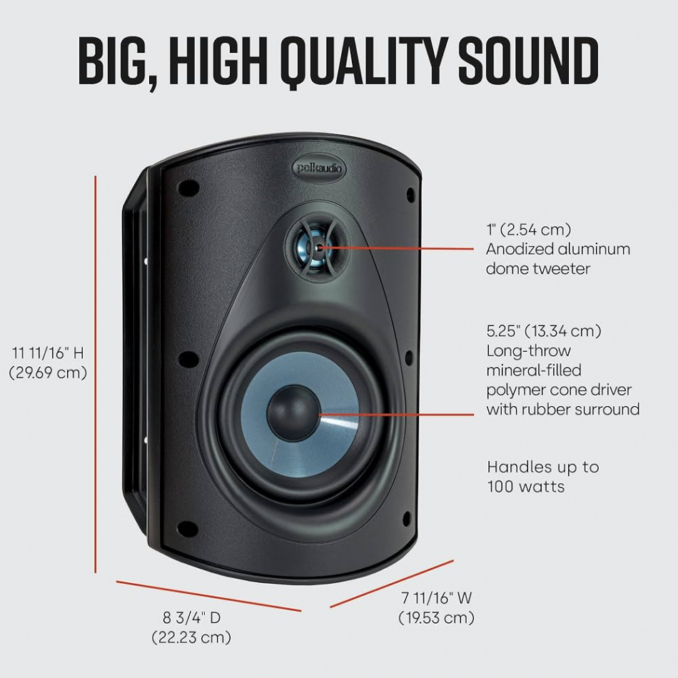 Dynavoice CA802BT & Polk Audio Atrium 6 svarte utendørshøyttalere stereopakke