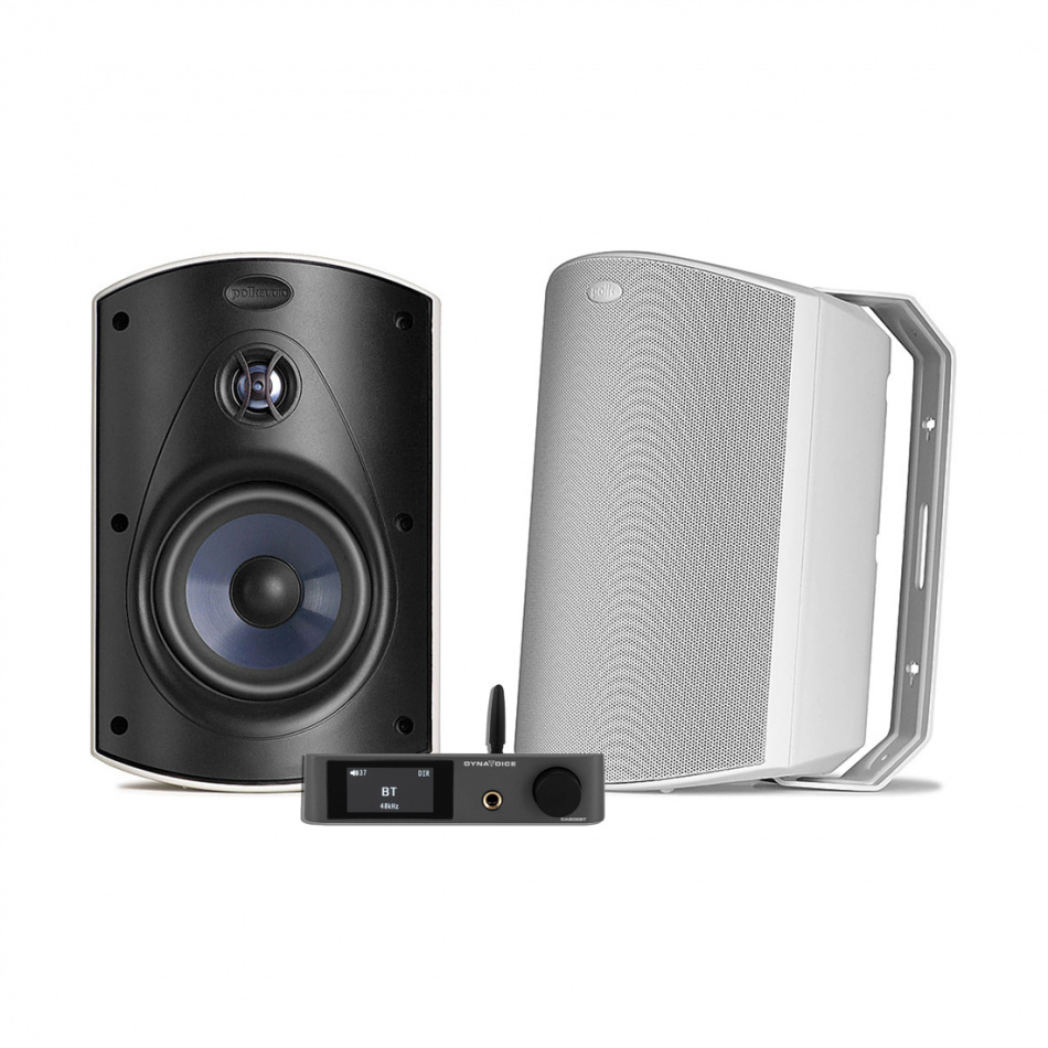 Dynavoice CA802BT & Polk Audio Atrium 6 hvite utendørshøyttalere stereopakke