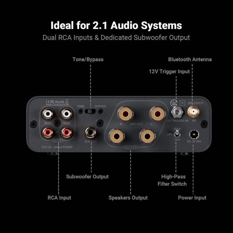 Fosi Audio BT20A Max med SC4B & 2 par Yamaha NS-AW392 svarte utendørshøyttalere