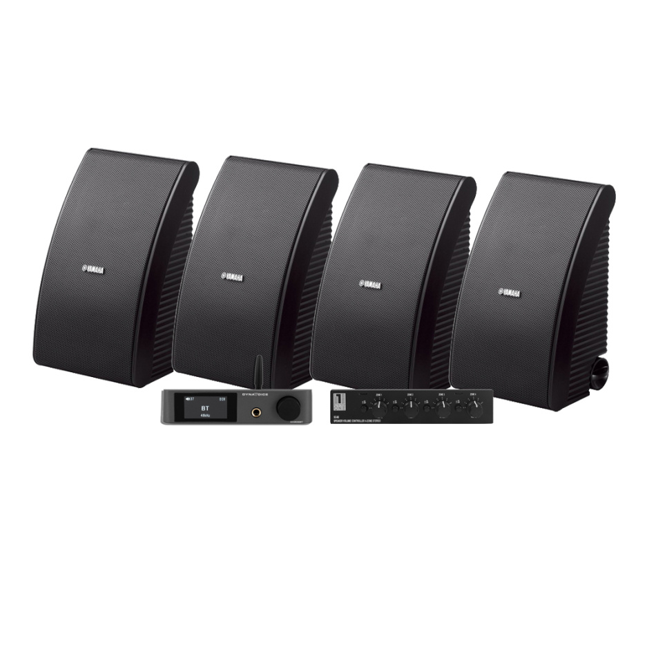 Dynavoice CA802BT med SC4B & 2 par Yamaha NS-AW592 svarte utendørshøyttalere