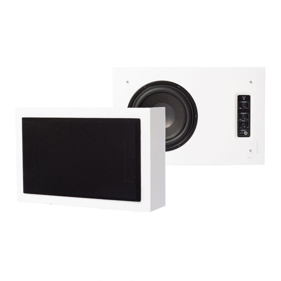 DLS Flatsub 8.2 veggmonterbar aktiv subwoofer, matt hvit 2-PAKKE
