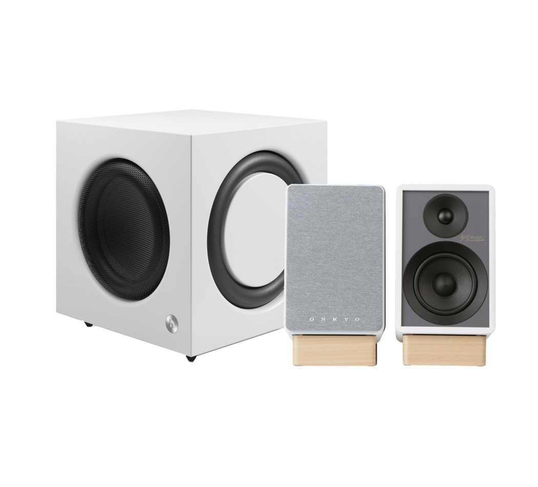 Onkyo GX-30ARC med Audio Pro SW-10 aktive stereohøyttalere 2.1, hvit