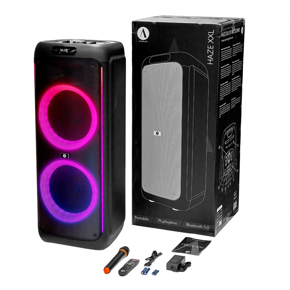 Arcsound HAZE XXL bærbar partyhøyttaler med Bluetooth & mikrofon 2-PACK