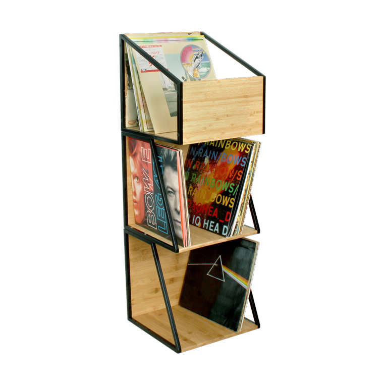 NorStone Vinyl LP Case, oppbevaring av vinylplater bambus/svart 3-PACK