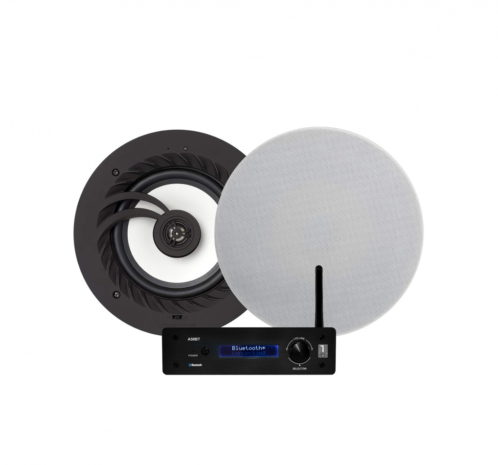 System One A50BT med Lithe Audio Passive IP44 stereopakke innfellingshøyttalere