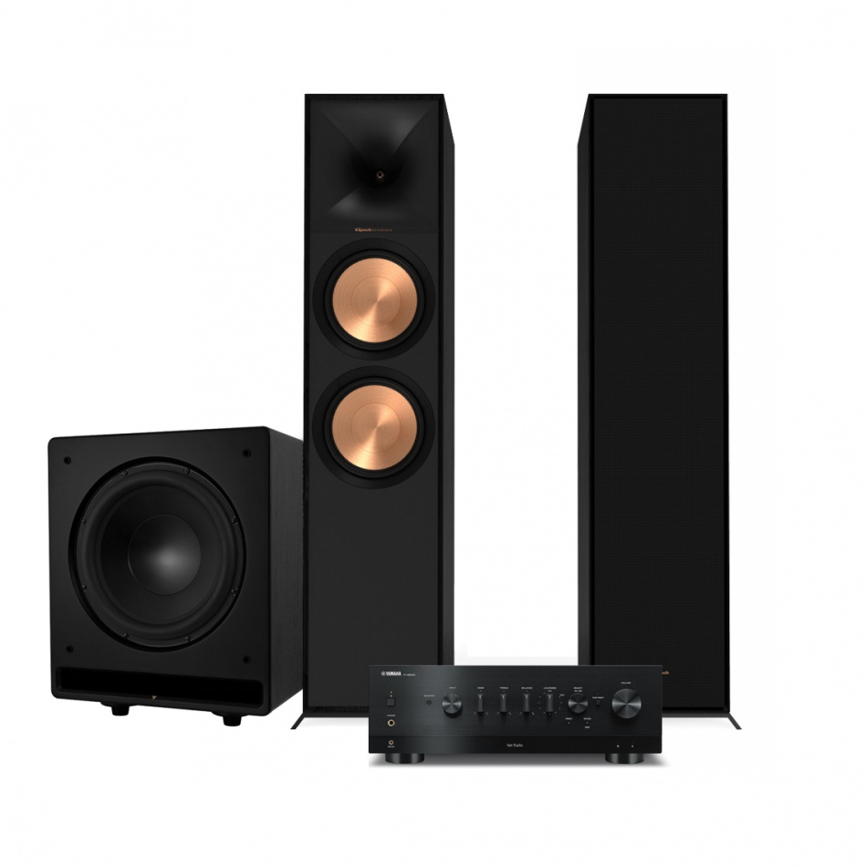 Yamaha R-N800A & Klipsch R-800F med Dynavoice CSB-V12 Stereopakke 2.1