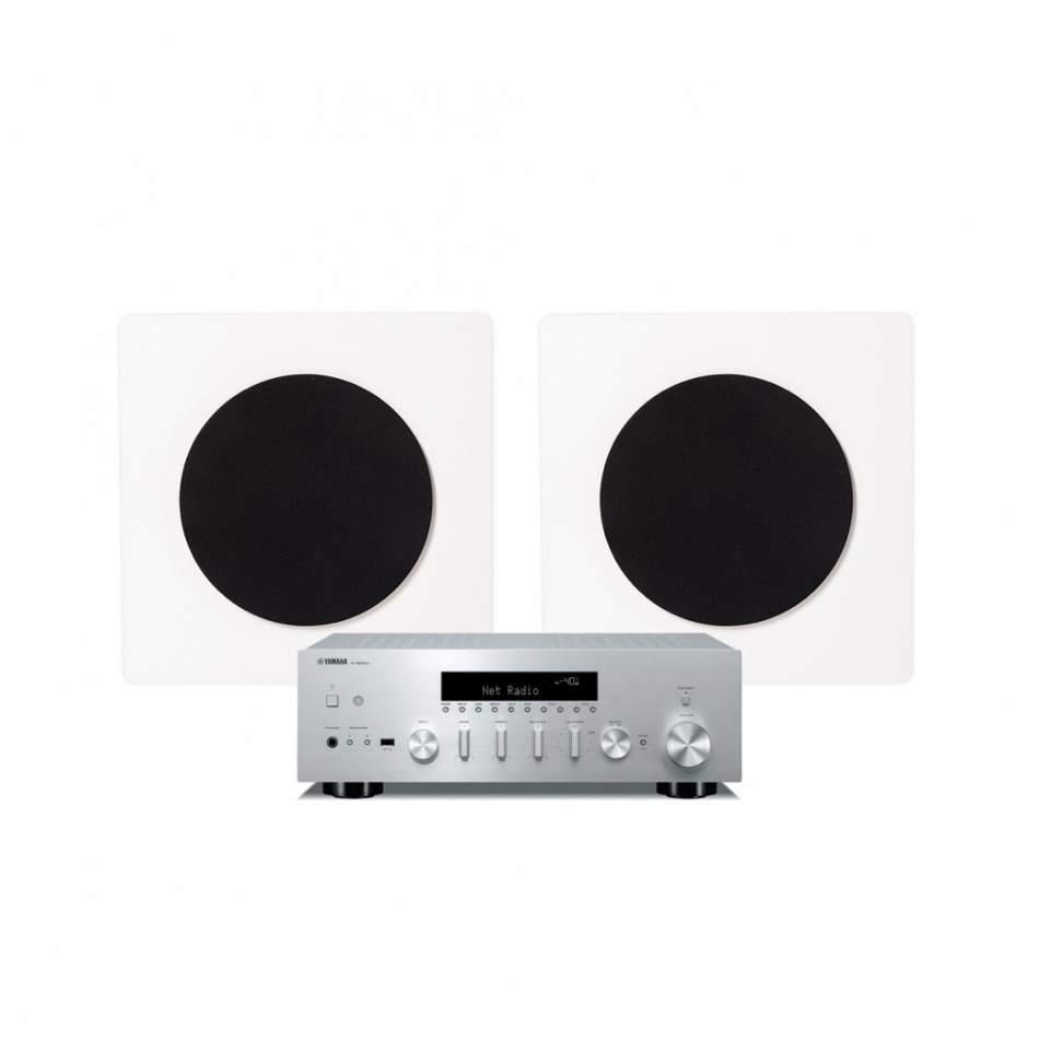 Yamaha R-N600A & DLS Flatbox D-One stereopakke vegghøyttalere