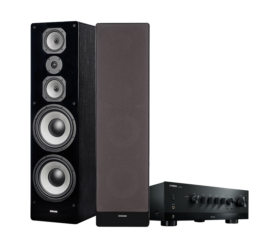 Yamaha R-N800A & Dynavoice Challenger M-105 EX v4 svarte stereopakke gulvhøyttalere