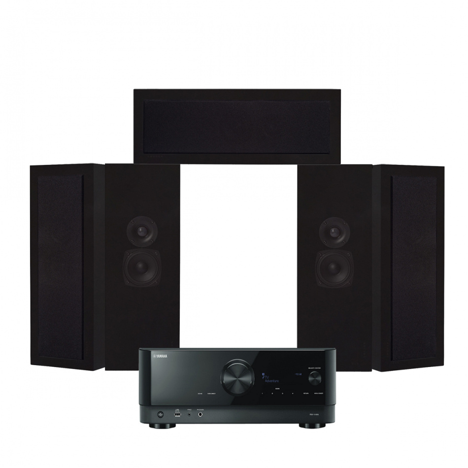 Yamaha RX-V4A & DLS Flatbox Slim Large hjemmekinopakke 5.0, matt svart