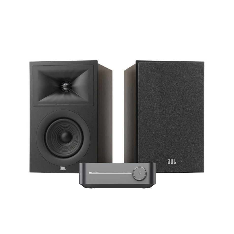 WiiM Amp Pro & JBL Stage 250B Espresso Stereosystem med streaming