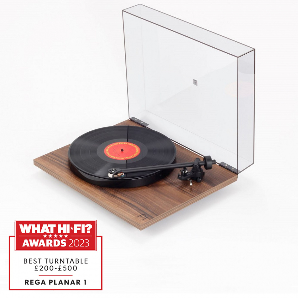 Klipsch The Fives & Rega Planar 1 Carbon platespillerpakke, valnøtt