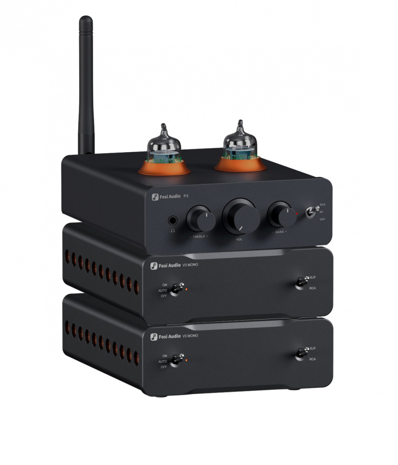 Fosi Audio P3 forforsterker med doble V3 Mono, kompakt stereokombo